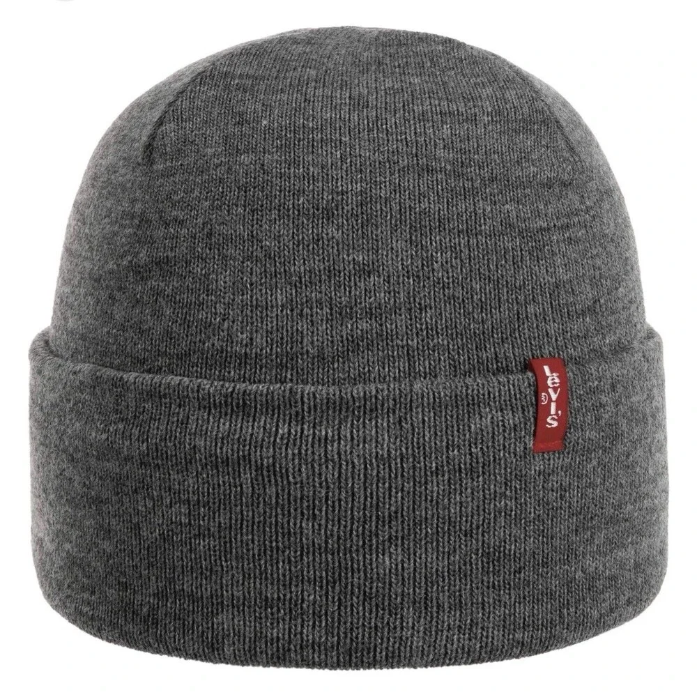 Levi's Beanie and Scarf Set Black Knit Hat, Gray Black Scarf